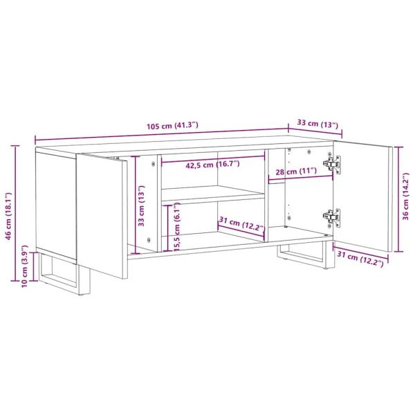 TV-Schrank 105x33,5x46 cm Massivholz Mango