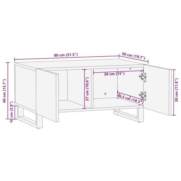 Couchtisch 80x50x40 cm Massivholz und Spanplatte