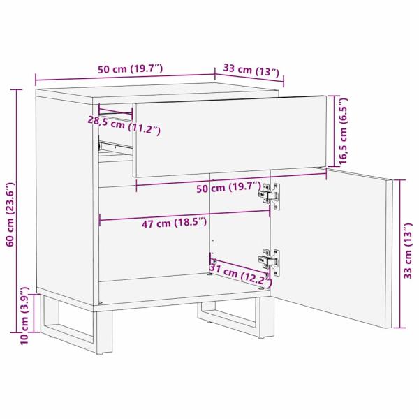 Nachttisch 50x33x60 cm aus Massivwalnuss