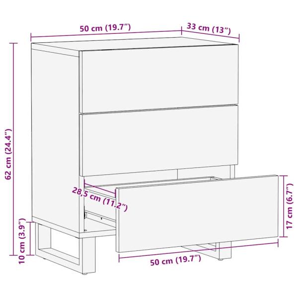 Nachttisch 50x33x60 cm aus massivem Mangoholz & engineered Wood