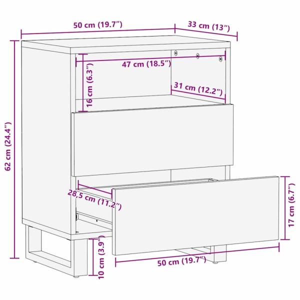 Nachttisch 50x33x60 cm Massivholz Mango & MDF