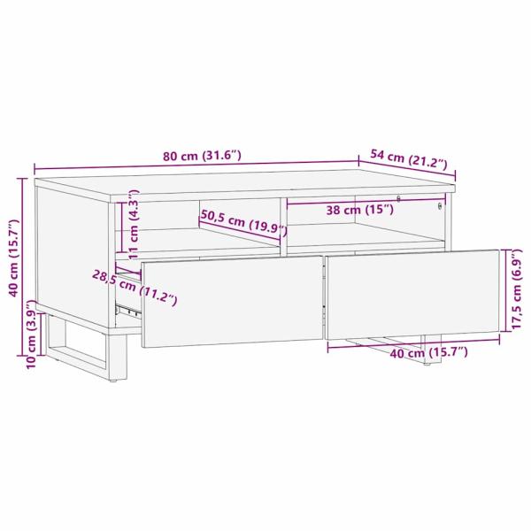Couchtisch 80x54x40 cm aus massivem Mangoholz