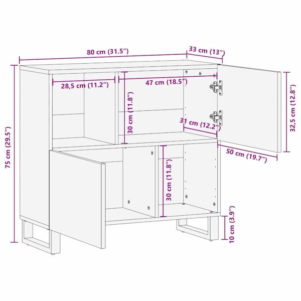 Sideboard 80x33.5x75 cm aus Massivholz Mango