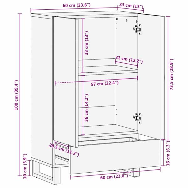 Highboard 60x33.5x100 cm Massivholz Mango
