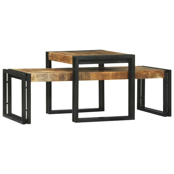 2-teiliges Couchtisch Set aus massivem grobem Mango-Holz