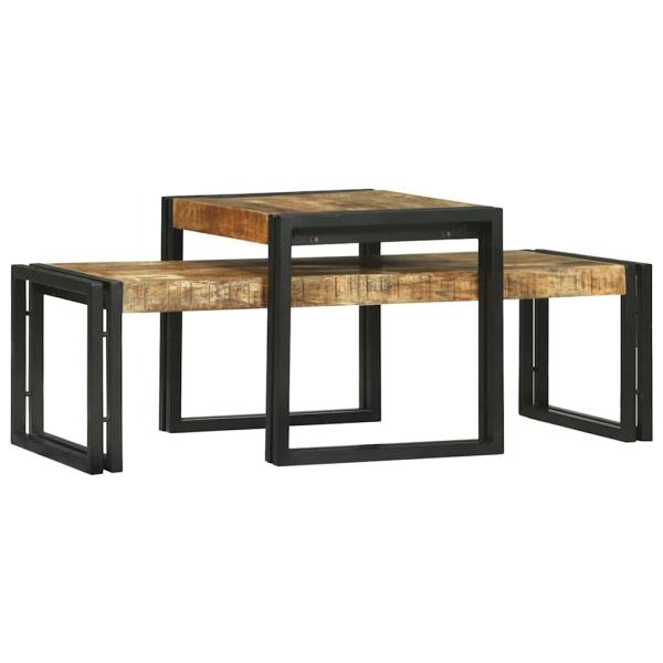 2-teiliges Couchtisch Set aus massivem grobem Mango-Holz