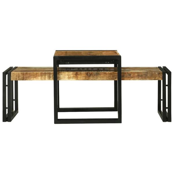 2-teiliges Couchtisch Set aus massivem grobem Mango-Holz