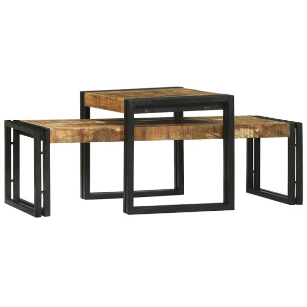 2-teiliges Couchtisch Set aus massivem grobem Mango-Holz