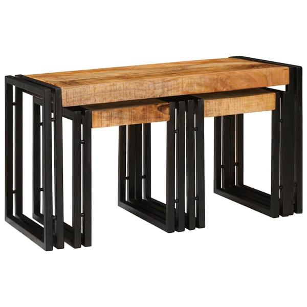 ARDEBO.de - Nesting Tische 3 Teile Massiv Rauhes Holz Mango