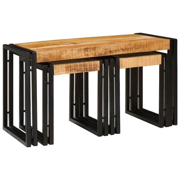 Nesting Tische 3 Teile Massiv Rauhes Holz Mango