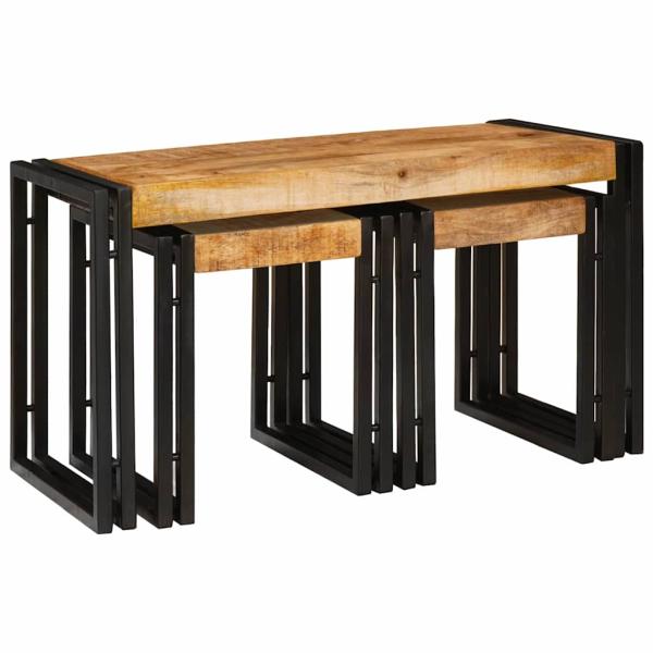 Nesting Tische 3 Teile Massiv Rauhes Holz Mango