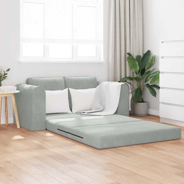 ARDEBO.de - Boden Sofa Bett 2-in-1 Hellgrau 148x71x83 cm Velvet