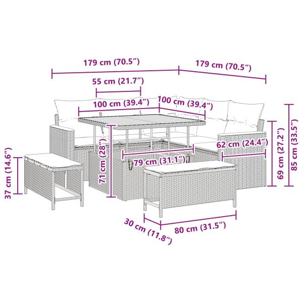 Gartensofa-set 8 pcs Schwarz Poly-Rattan