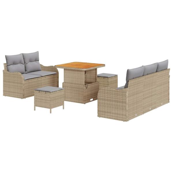 8-teilige Garten Sofa Set mit Kissen Beige Poly Rattan Akazie, 2-Sitzer Garten Sofa mit Stauraum & Kissen Beige Poly Rattan, 3-teiliges Garten Ess-Set mit Kissen Beige Poly Rattan Akazie
