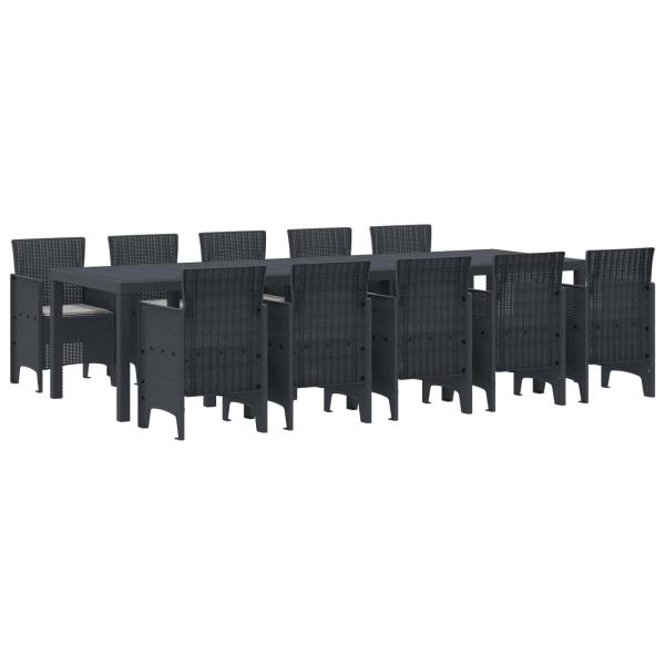 11-teiliges Garten Essset mit Kissen Anthrazit Poly Rattan, Gartentisch Anthrazit 150x100x73 cm Poly Rattan, Gartenstühle mit Kissen 2 Stück Anthrazit Poly Rattan, Gartenstühle mit Kissen 4 Stück Anthrazit Poly Rattan