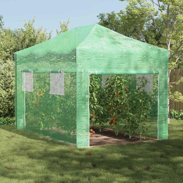 ARDEBO.de - Begehbares Gewächshaus mit Pop-up Rahmen Grün 410x280x315 cm Stahl