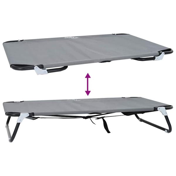 Hundebett Faltbar Hellgrau Metallrahmen, Stoffbett 90 x 55 x 18 cm