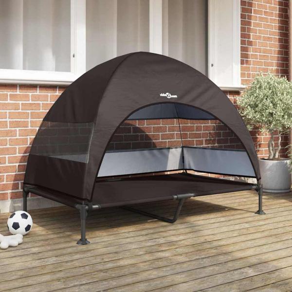 ARDEBO.de - Erhöhtes Hundebett mit abnehmbarem Dach Braun XL Stahl