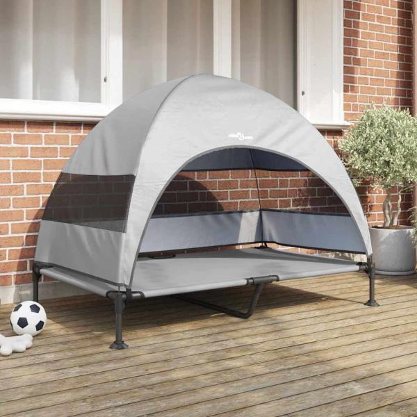 ARDEBO.de - Erhöhtes Hundebett mit Abnehmbarem Dach Silber Grau XL Stahl