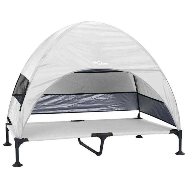 Erhöhtes Hundebett mit Abnehmbarem Dach Silber Grau XL Stahl