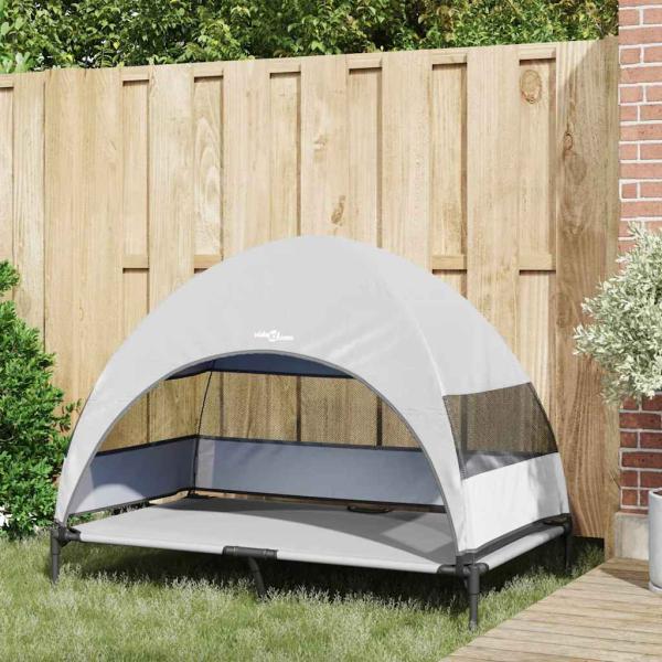 Erhöhtes Hundebett mit Abnehmbarem Dach Silber Grau XL Stahl