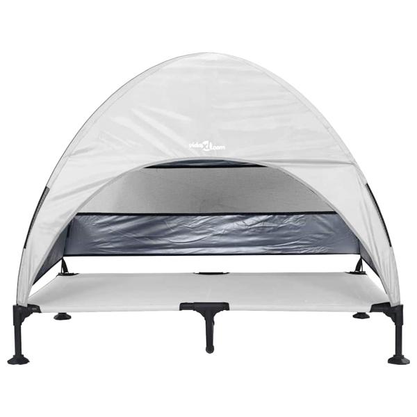 Erhöhtes Hundebett mit Abnehmbarem Dach Silber Grau XL Stahl