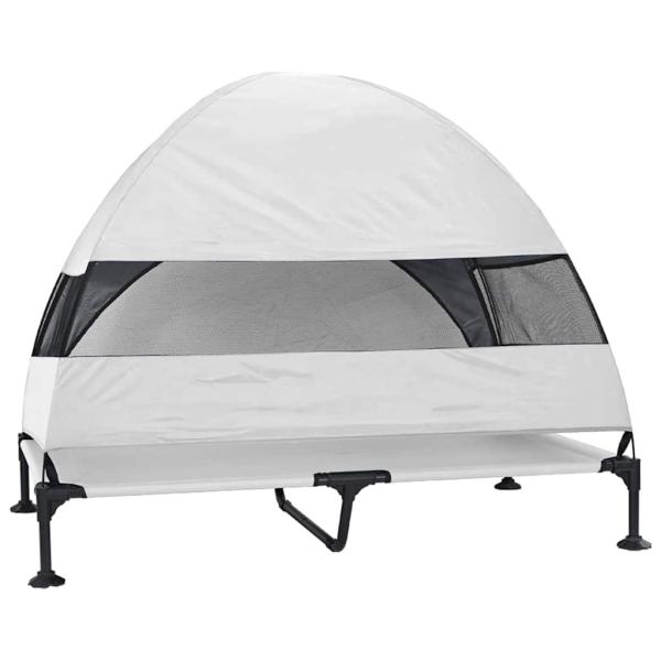 Erhöhtes Hundebett mit Abnehmbarem Dach Silber Grau XL Stahl
