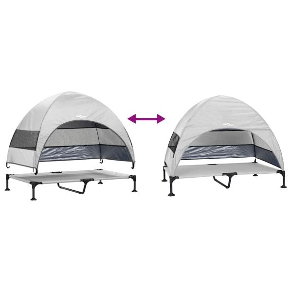 Erhöhtes Hundebett mit Abnehmbarem Dach Silber Grau XL Stahl