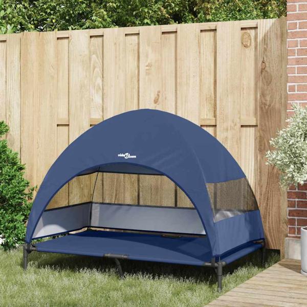 Erhöhtes Hundebett mit abnehmbarem Dach Marineblau XL Stahl