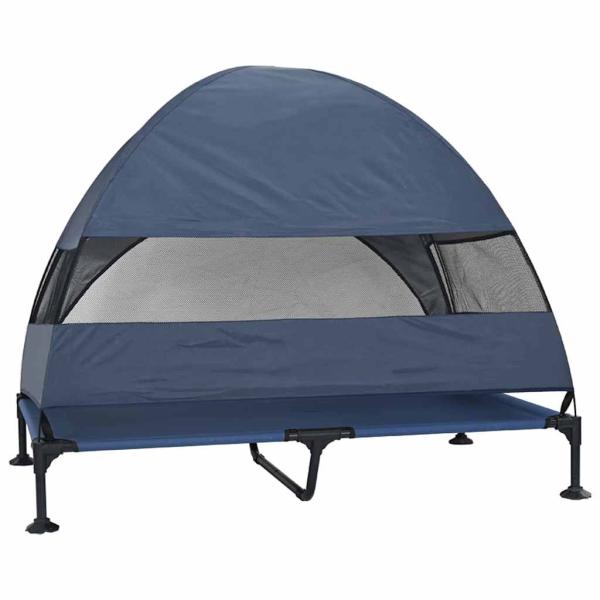 Erhöhtes Hundebett mit abnehmbarem Dach Marineblau XL Stahl