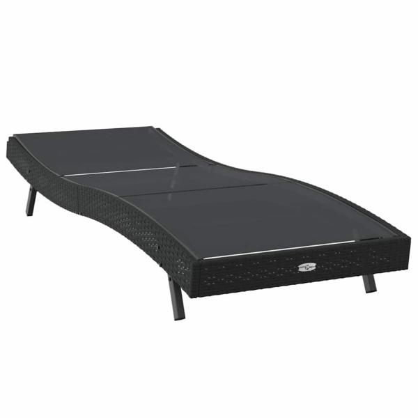 Schwarze Sonnenliege aus Poly Rattan und Textilene von