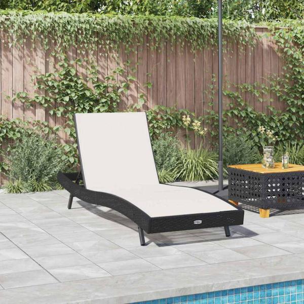 Sonnenliege Schwarz Poly Rattan und Textilene