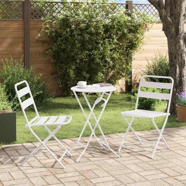 3-teiliges Klapp-Bistro-Set Weiß Stahl