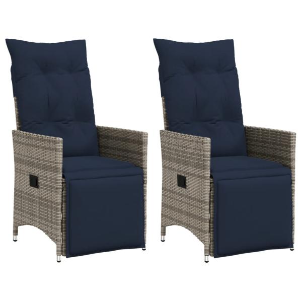 ARDEBO.de - Gartenstühle Verstellbar 2 Stk. mit Kissen Grau Poly Rattan