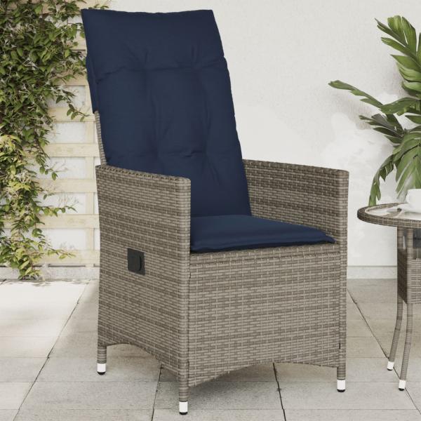 ARDEBO.de - Gartensessel Verstellbar mit Kissen Grau Poly Rattan
