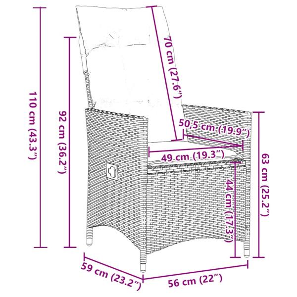 Gartenstühle Verstellbar 2 Stk. mit Kissen Grau Poly Rattan