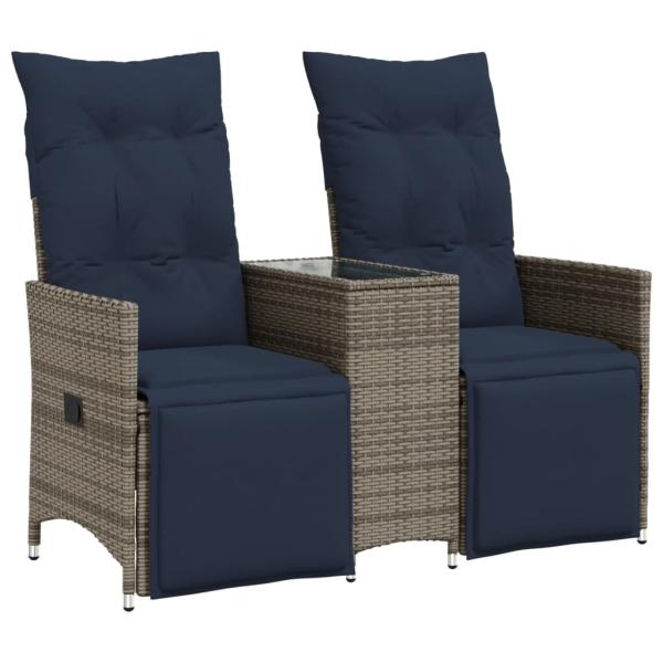 Gartensofa Verstellbar 2-Sitzer mit Tisch Grau Poly Rattan