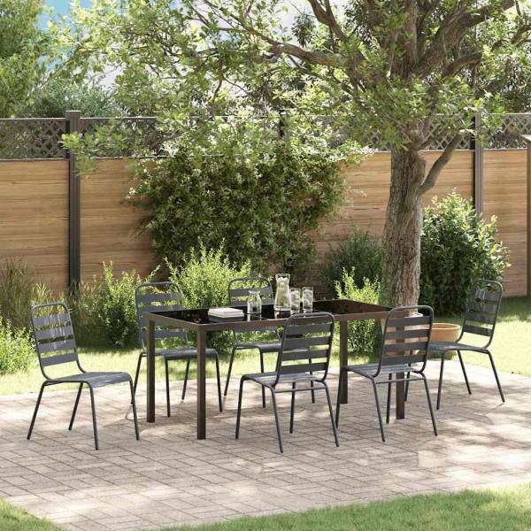 ARDEBO.de - 7-teilige Garten-Essgruppe Dunkelgrau Stahl