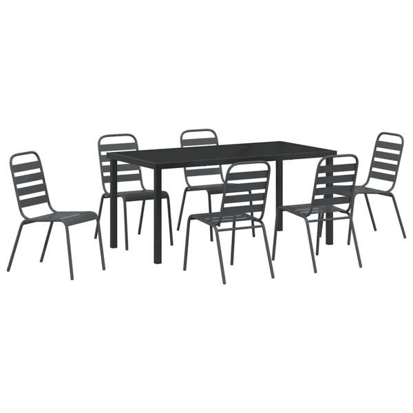 7-teilige Garten-Essgruppe Dunkelgrau Stahl