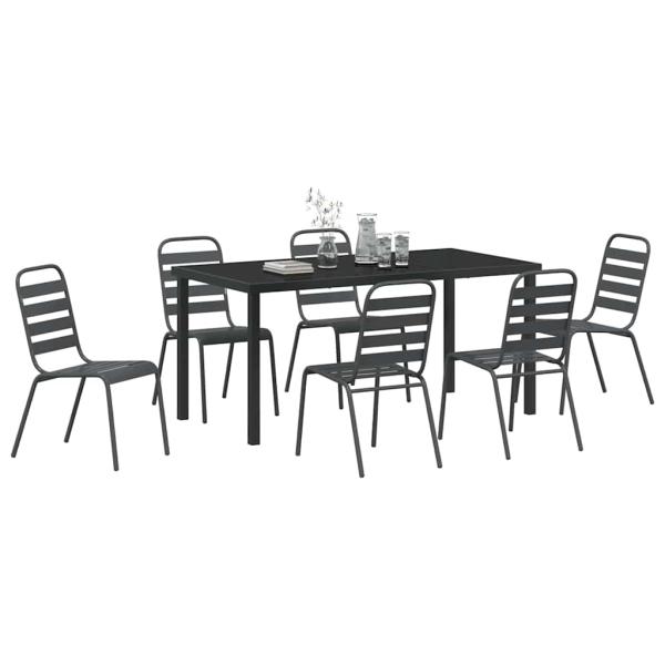 7-teilige Garten-Essgruppe Dunkelgrau Stahl