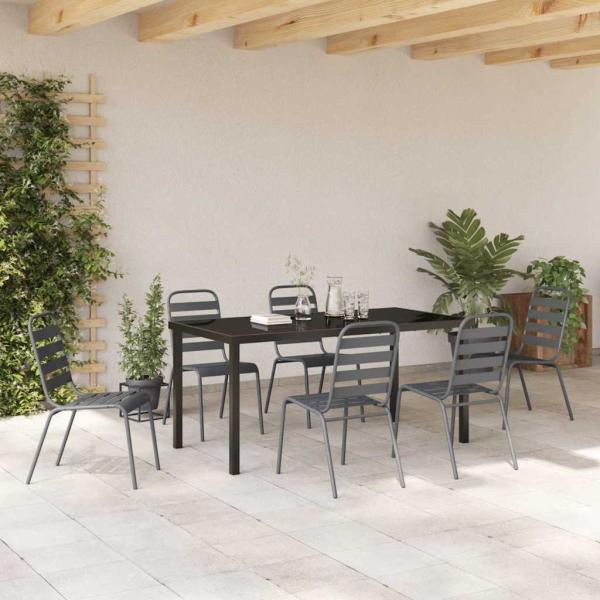 7-teilige Garten-Essgruppe Dunkelgrau Stahl