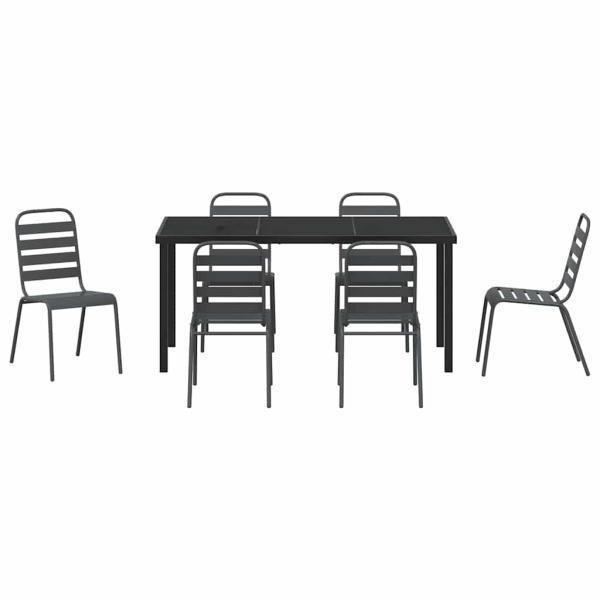 7-teilige Garten-Essgruppe Dunkelgrau Stahl