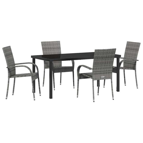 5-teiliges Garten Essset Grau Poly-Rattan