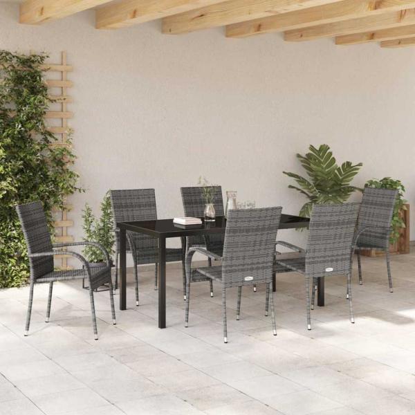 7-teiliges Garten-Essset Grau Poly-Rattan