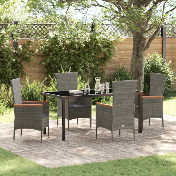 ARDEBO.de - 5-teiliges Garten-Dining-Set mit Kissen Grau Poly-Rattan