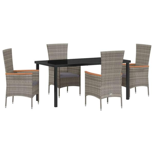 5-teiliges Garten-Dining-Set mit Kissen Grau Poly-Rattan