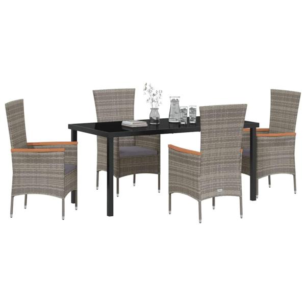 5-teiliges Garten-Dining-Set mit Kissen Grau Poly-Rattan