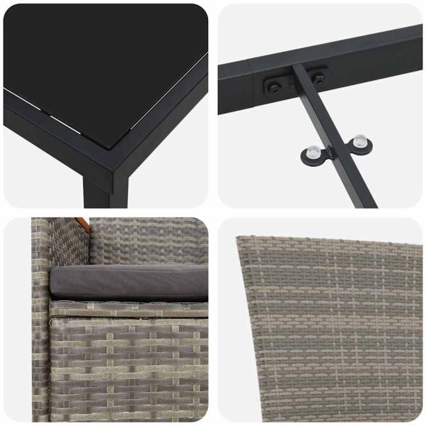 5-teiliges Garten-Dining-Set mit Kissen Grau Poly-Rattan