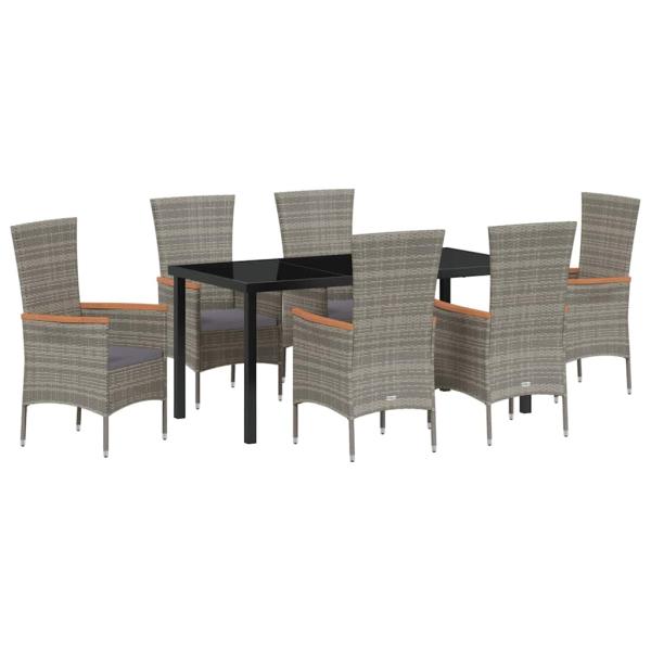 7-teiliges Garten Esstisch Set mit Kissen Grau Poly Rattan