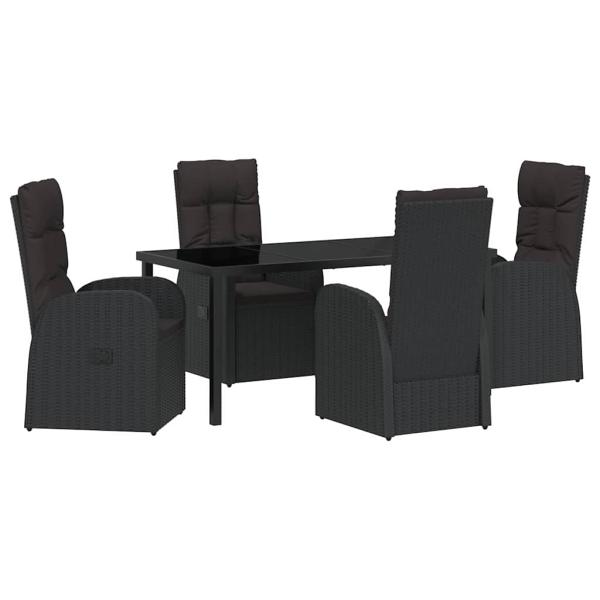 5-teiliges Garten-Dining-Set mit Kissen Schwarz Poly-Rattan